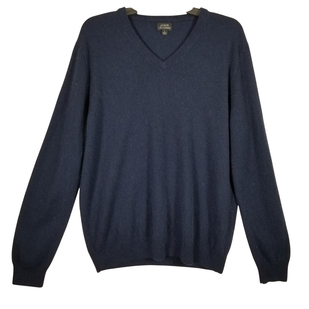 J.Crew Mens Navy Blue 100% Cashmere V-Neck‎ Sweater Size Large L Long Sleeve